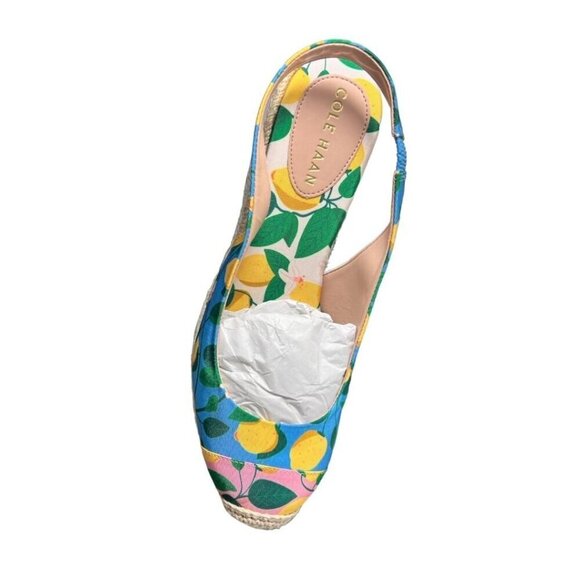 Cole Haan Womens Blue Vibrant Floral Slingback Espadrille Wedge Sandals Sz 9 New - Picture 4 of 11